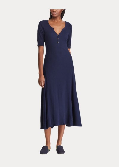 Vestidos Ralph Lauren Mujer Azul Marino - Cotton Fit-and-Flare - RZSCL5371